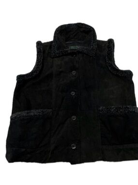 Vintage 90s DC Collection Black Genuine Suede Leather & Faux Fur Vest - XL